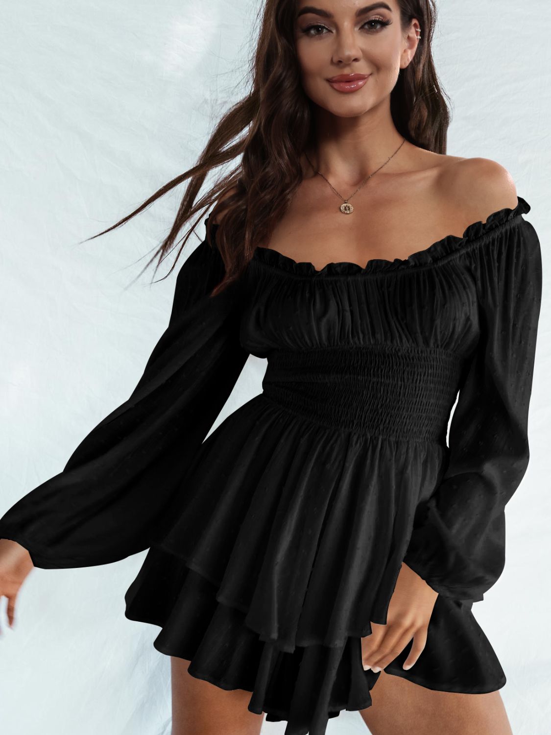 Gretchen Off Shoulder Smocked Waist Romper