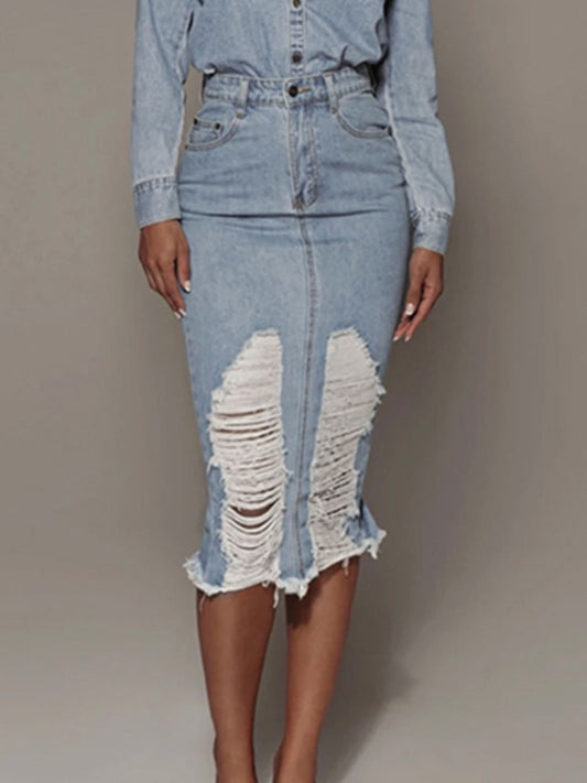 Marin Distressed Slit Denim Skirt