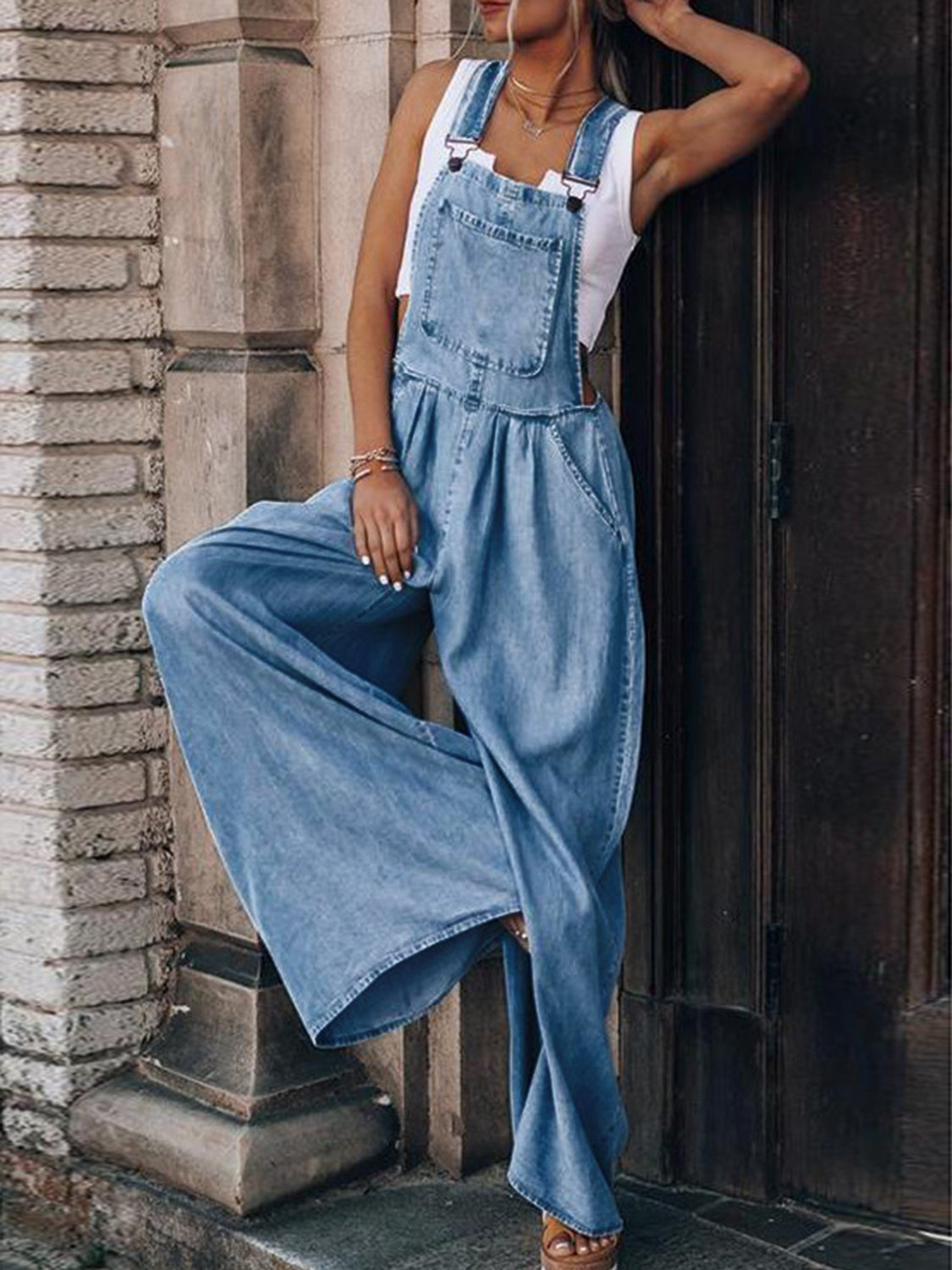 Aria Wide Leg Denim Overalls